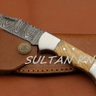 Damascus Steel Folding Pocket Personalized Knife STEEL BOLSTER WITH OLIVE WOOD