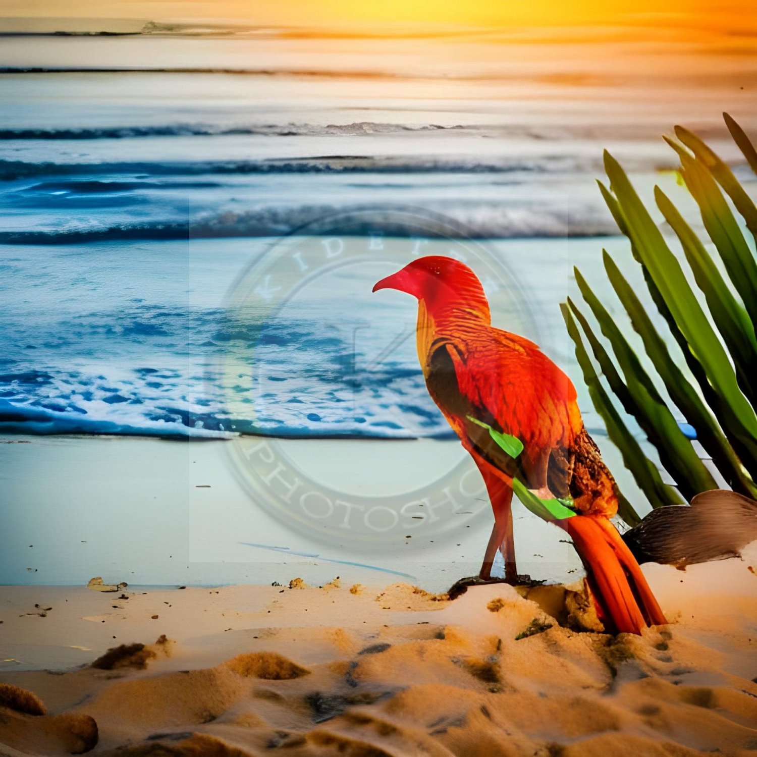 Exotic bird on sand