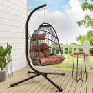 Swing Egg Chair Hammock Hanging Wicker Chair with Steel Stand and Brown Cushion