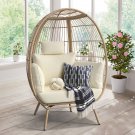 Outdoor Patio Wicker Oversized Lounger Teardrop Egg Chair with Stand Cushions