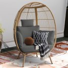 Patio Wicker Basket Oversized Lounger Teardrop Egg Chair w/ Stand Cushions Grey