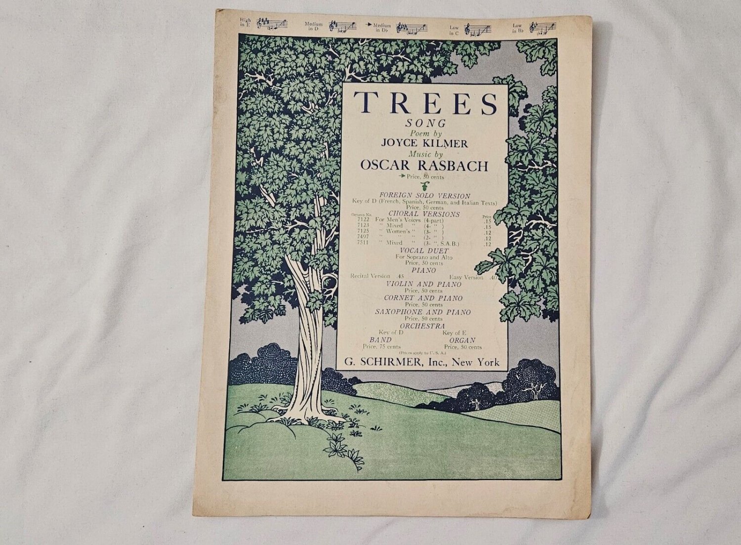 Trees Poem Joyce Kilmer Music Oscar Rasbach 1949 Organ Sheet Music G
