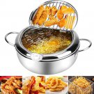 Japanese Deep Fryer With Thermometer and Lid 304 Stainless Steel