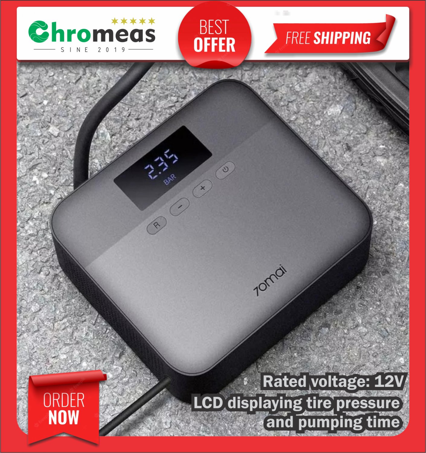 70mai Portable 12V Car Tire Inflator with LCD Display and Auto Shut-Off - Perfect for Road Trips!