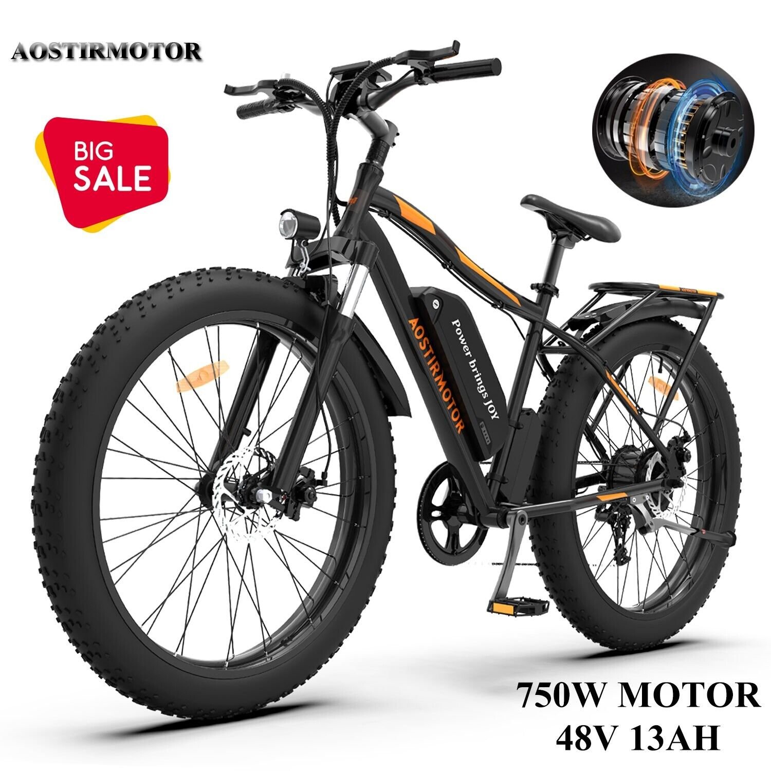 Ebike 26" 750W 48V Electric Bike Mountain Bicycle Fat Tire 28mph E-bike 7 Speed