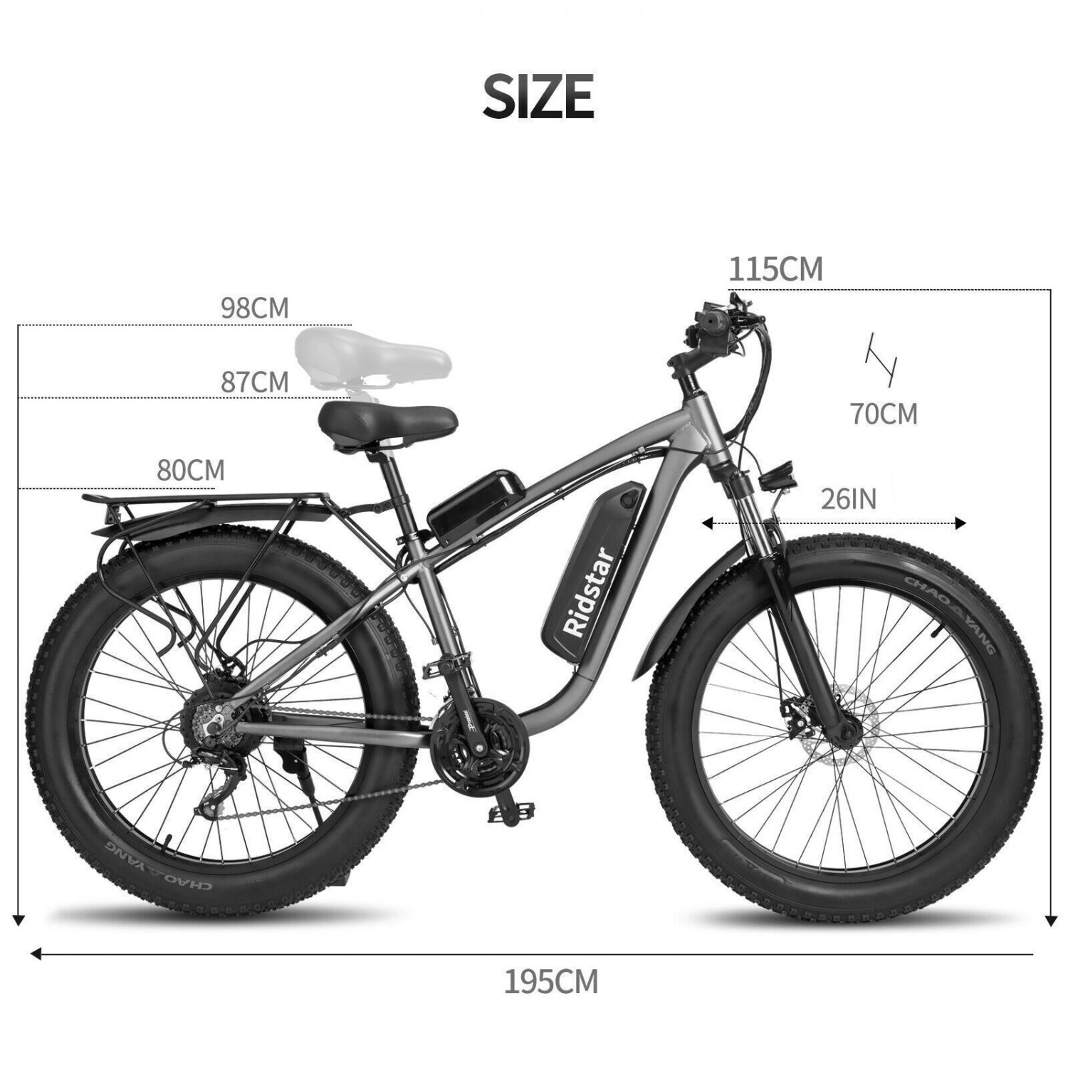 1000W 48V 26â�� Fat Tire Electric Bicycle 14Ah Lithium Battery Mountain Snow eBike