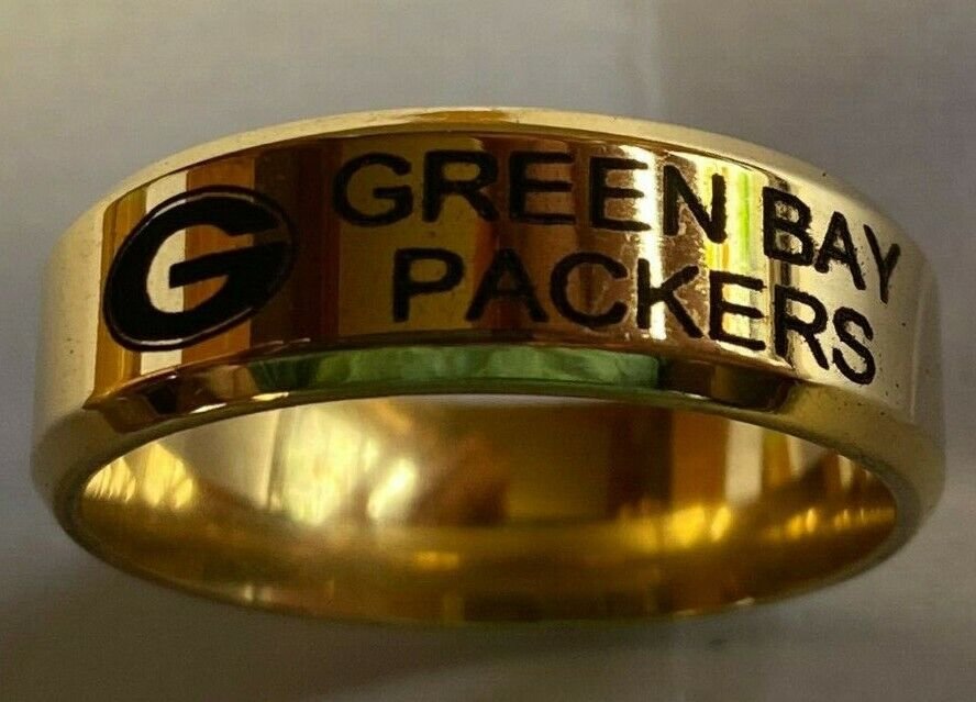Green Bay Packers Team Titanium Rings, style #3, sizes 5-14