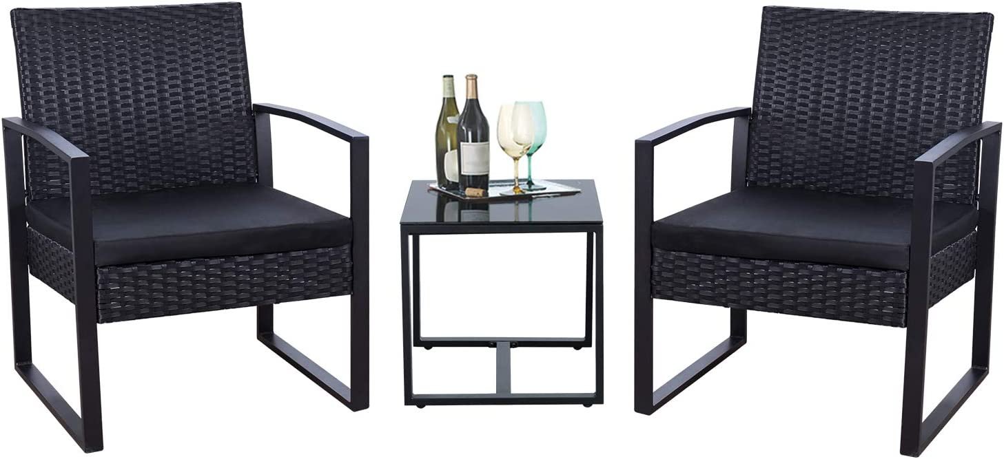 Flamaker 3 Pieces Modern Wicker Bistro Patio Set with Coffee Table