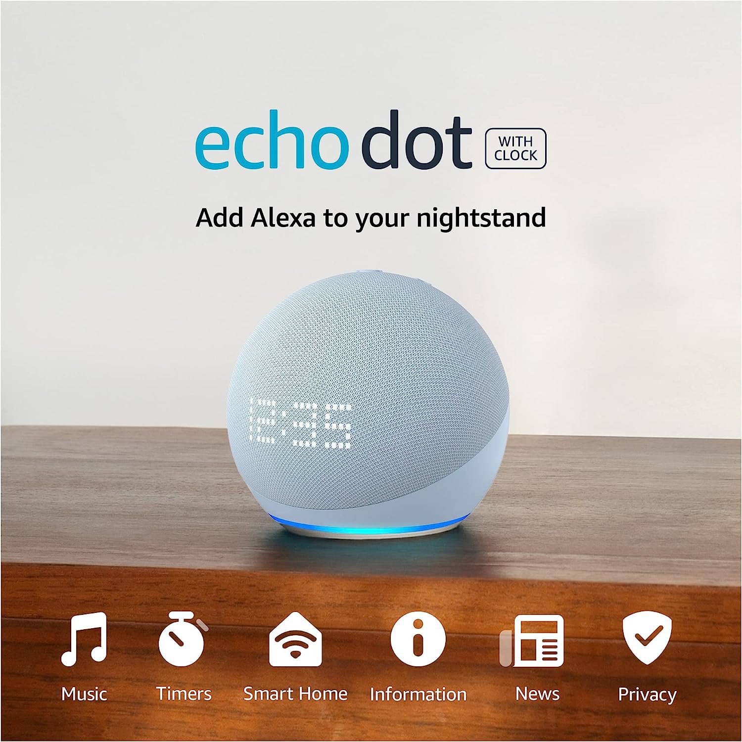 Echo Dot (5th Gen, 2022 Release) With Clock Smart Speaker and Alexa, Cloud Blue