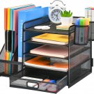 Marbrasse Desk Organizer with File Holder, 5-Tier Paper Letter Tray, Drawer, 2 Pen Holder