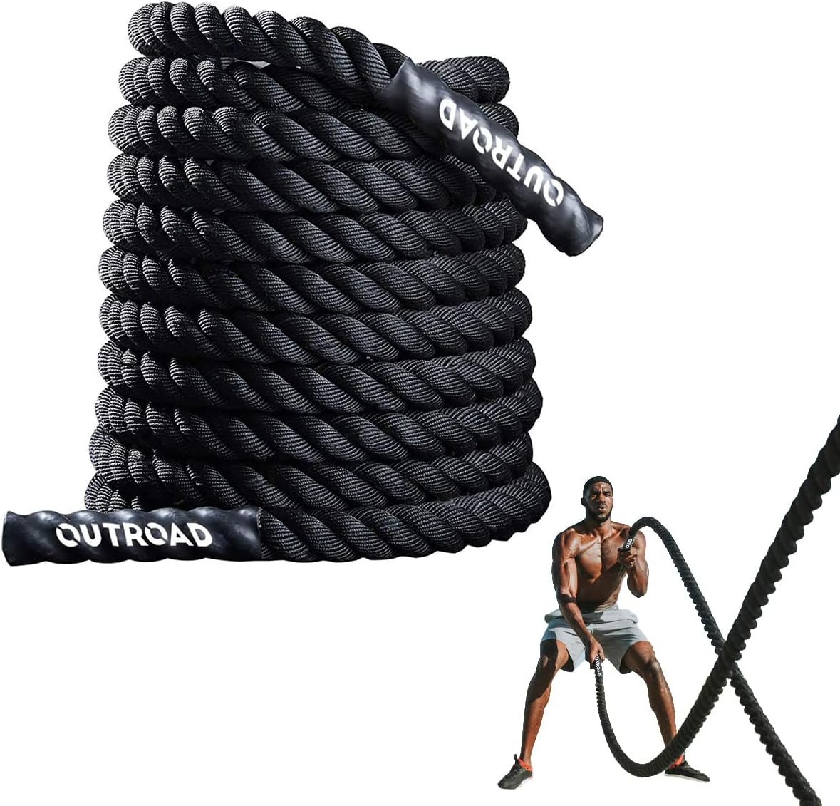 Outroad Battle Rope, 1.5" Diameter 30ft Poly Dacron Workout Exercise