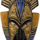 NOVICA African Wood Mask hand Crafted Ghanaian Sese Wall with Brass Accents