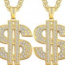 2 Pieces Gold/Silver Plated Chain for Men with Dollar Sign Pendant Necklace