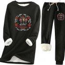 Thermal Fuzzy Straight Leg Basic Casual Sets for Women Winter, Fall Pants Sets