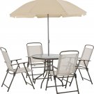 Outsunny 6 Piece Patio Dining Set of 4 with Umbrella, Outdoor Table and Chairs