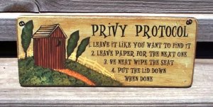 OUTHOUSE PRIVY PROTOCOL Bathroom Humor Wood Sign