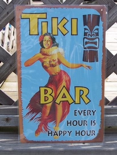 Tiki Bar Happy Hour Tropical Beach Bar Sign
