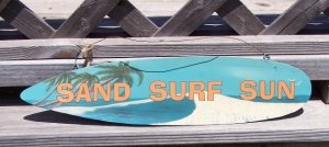 Sand Surf Sun Tropical Beach Bar Surfboard Metal Sign