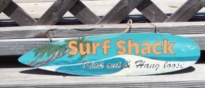 SURF SHACK Tropical Beach Bar Surfboard Sign