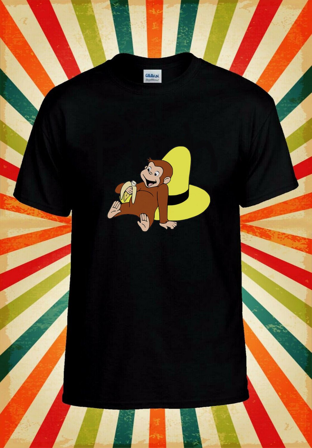 Curious George Cartoon Unisex T-Shirt L31 Men Black White Tshirt