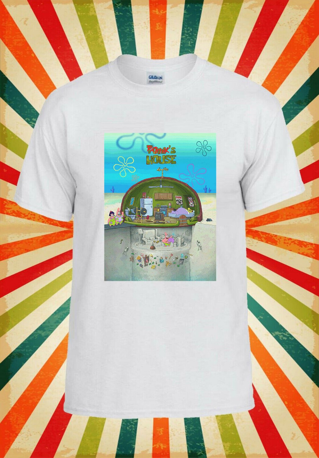 Patrick's House Spongebob Unisex T-Shirt L31 Men Black White Tshirt