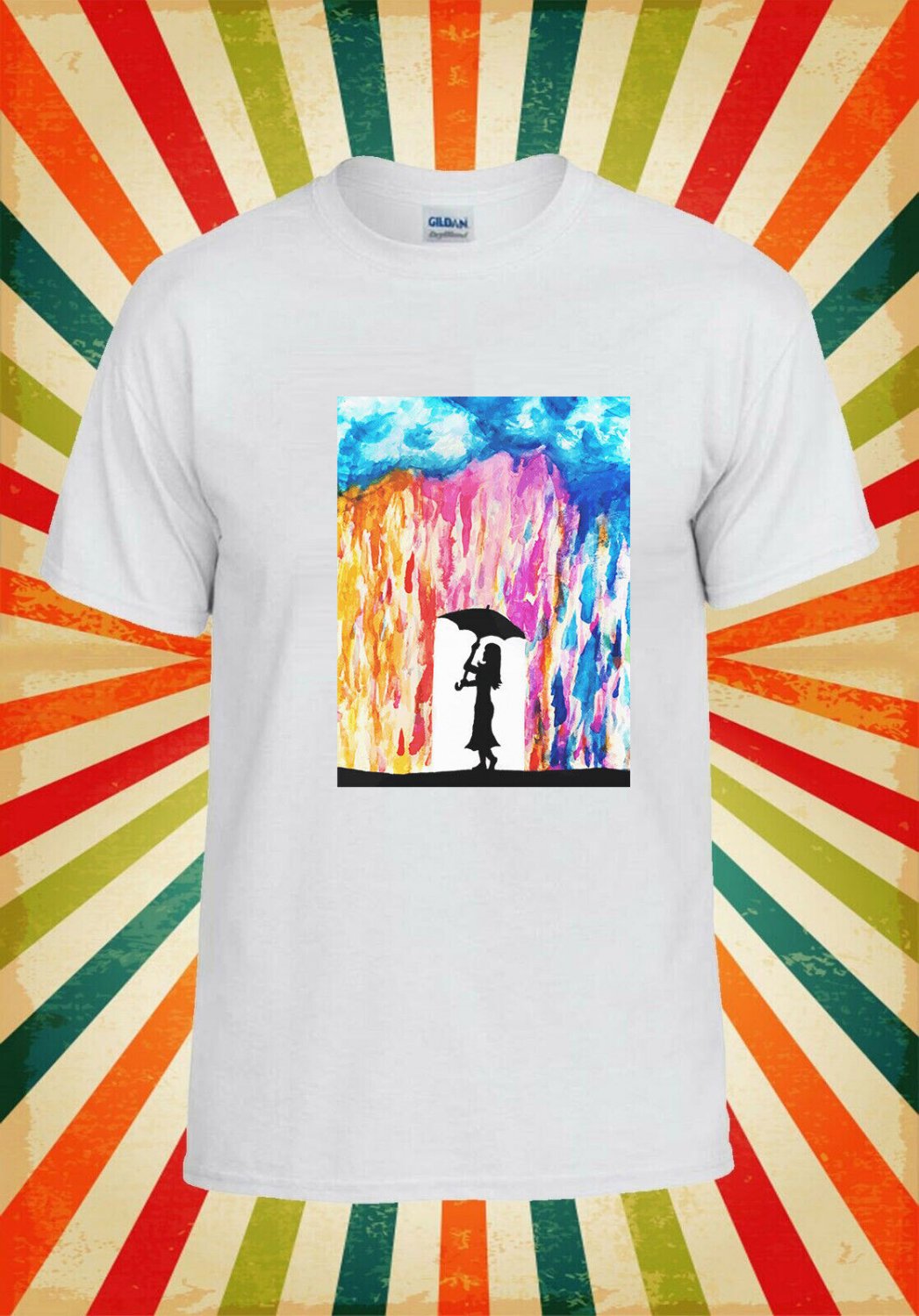 Umbrella Lady Raining Unisex T-Shirt L31 Men Black White Tshirt