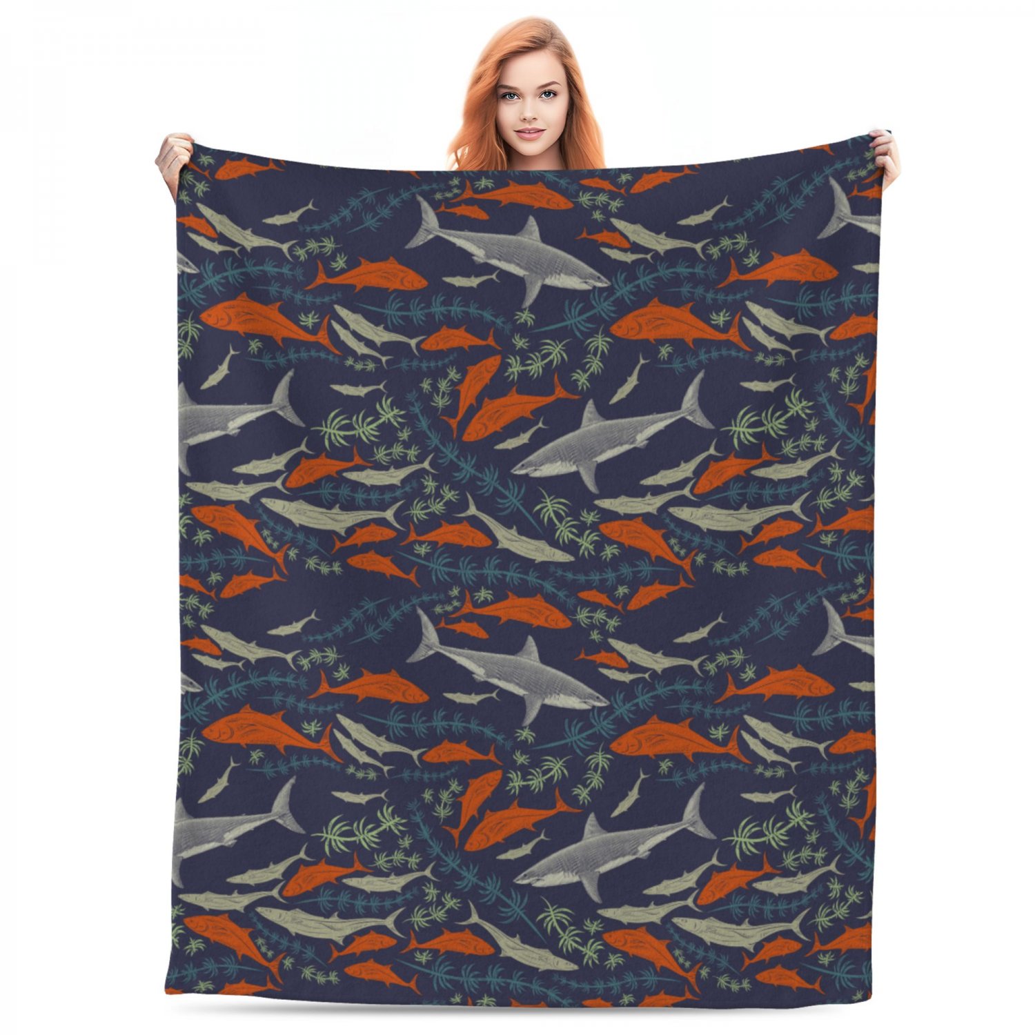 cartoon  shark Thick fleece blanket 50X60 inch for kids boys girls