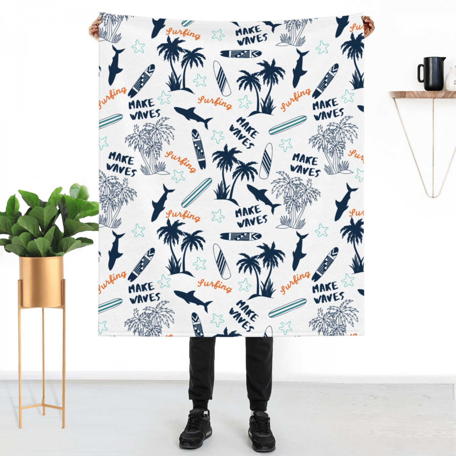 cartoon  shark Thick fleece blanket 50X60 inch for kids boys girls