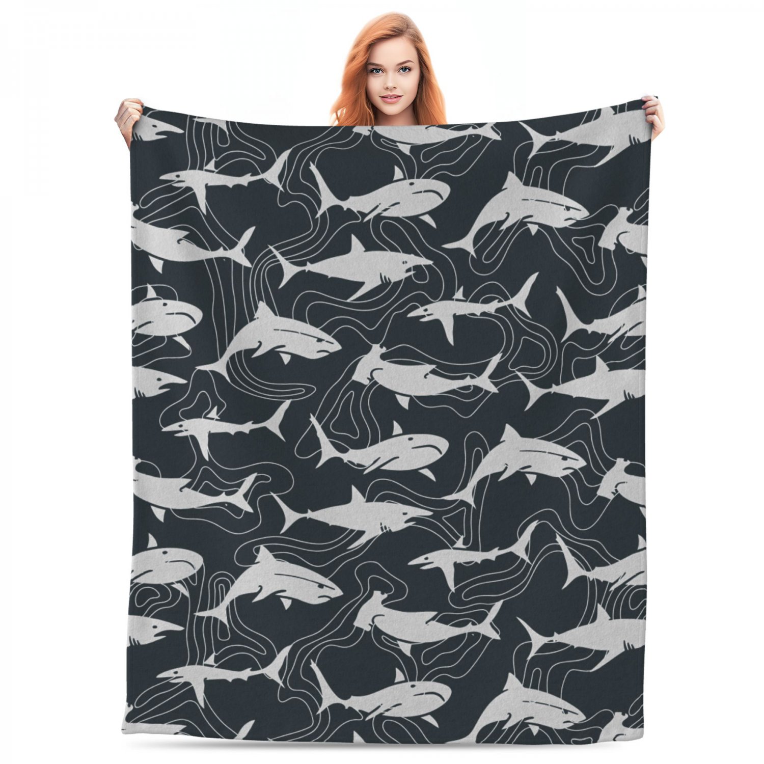 cartoon  shark Thick fleece blanket 50X60 inch for kids boys girls