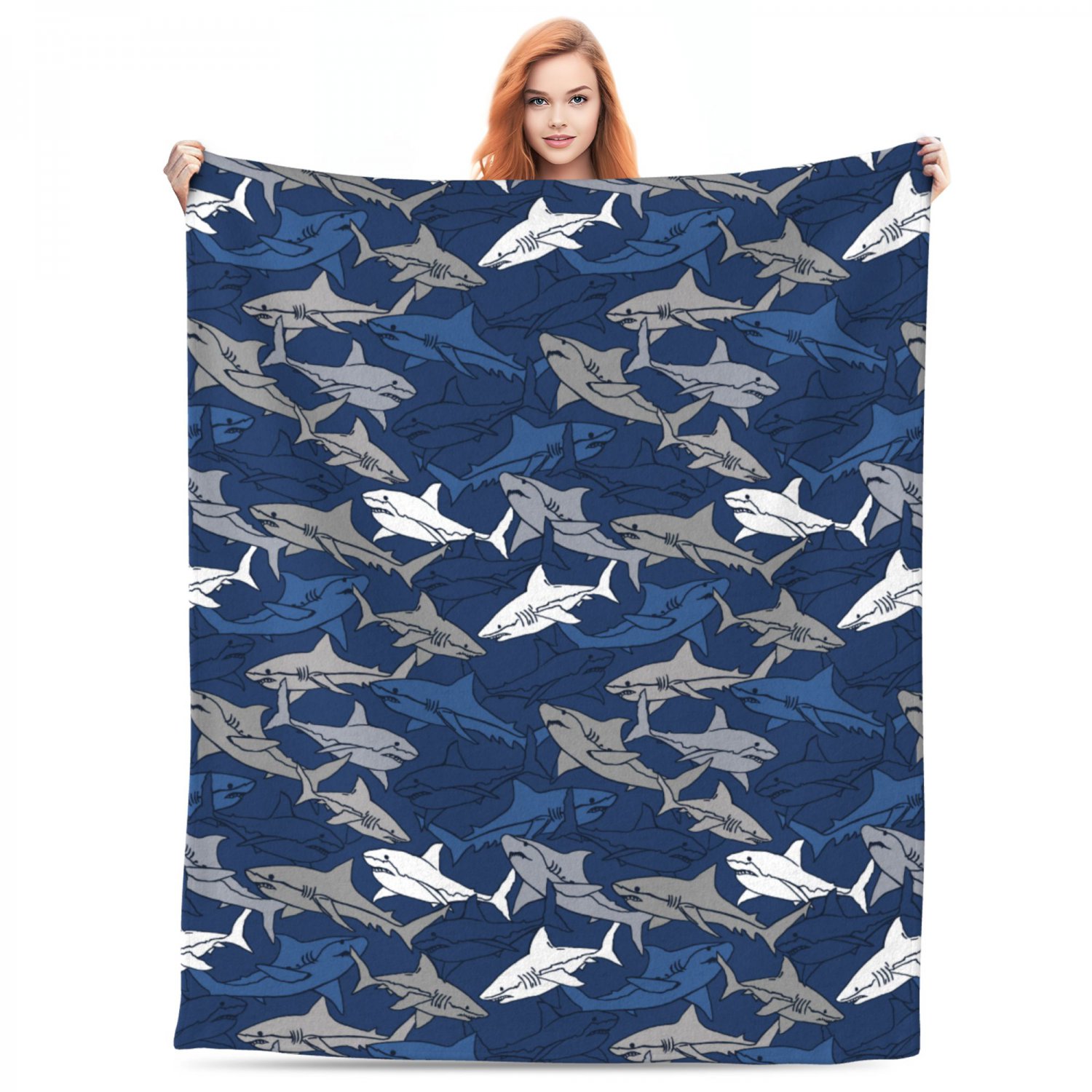 cartoon  shark Thick fleece blanket 50X60 inch for kids boys girls