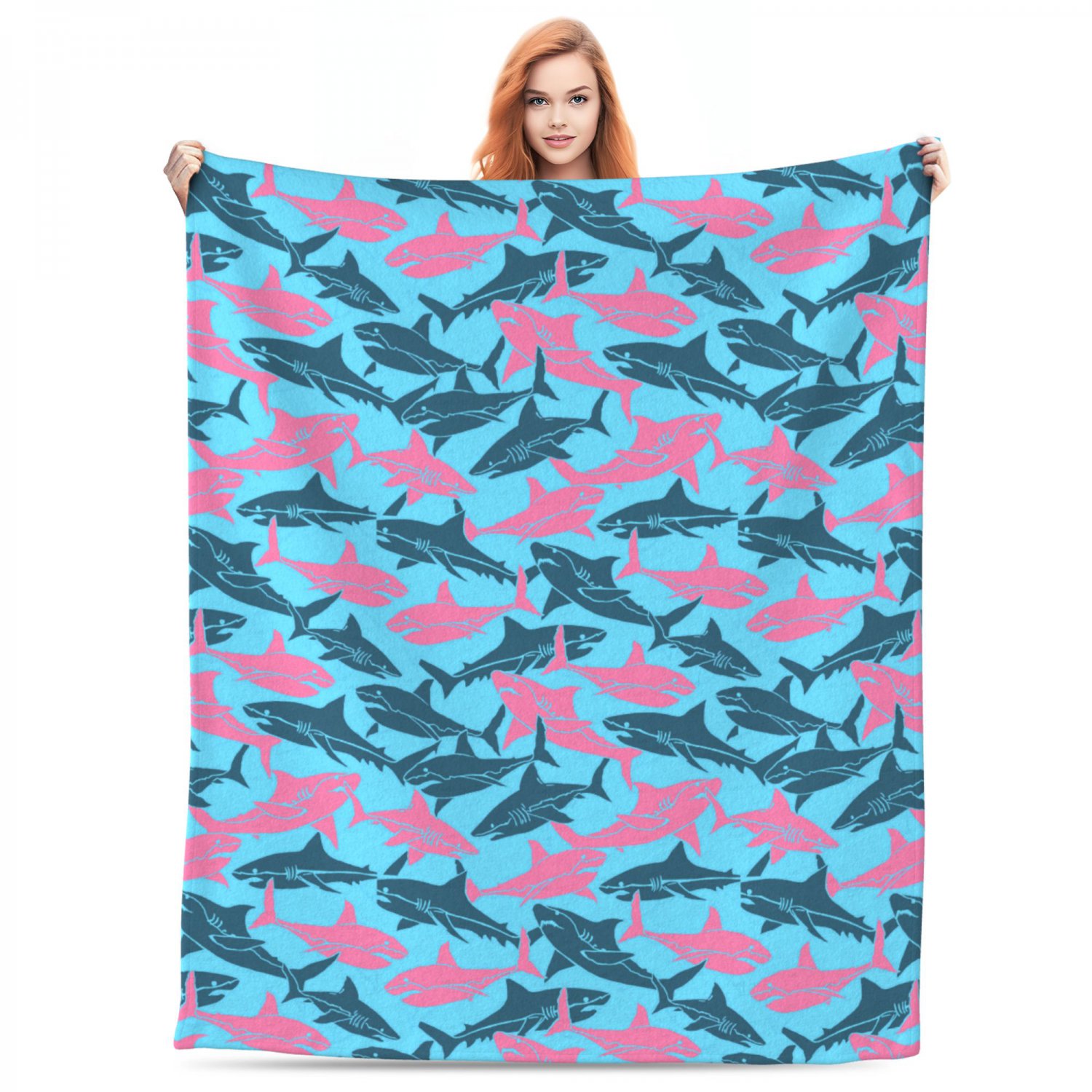 cartoon  shark Thick fleece blanket  50X60 inch for kids boys girls