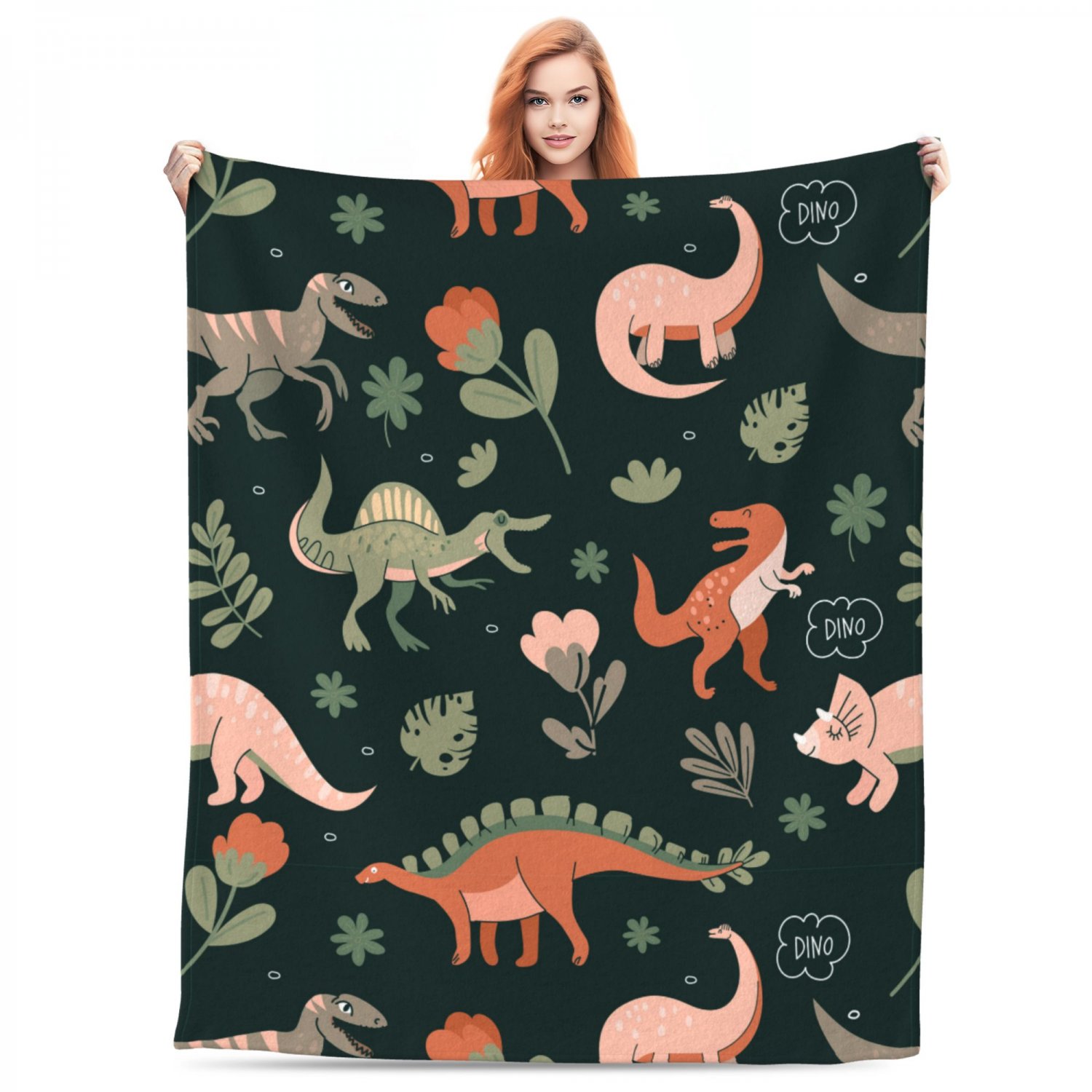 Anime cartoon  Dinosaur dino Thick fleece blanket  50X60 inch for kids boys girls
