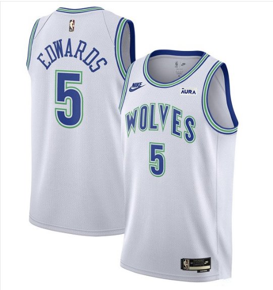 Men and  Youth  Anthony Edwards minnesota wolves 5 classic jersey  white