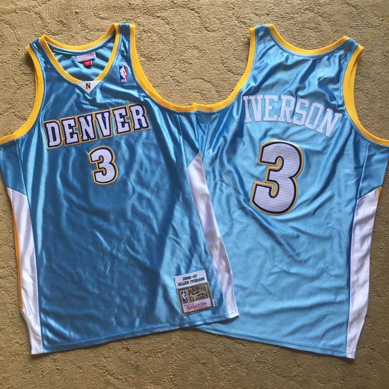 Men's Allen Iverson Denver Nuggets throwback jersey blue