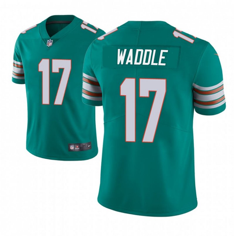 Men and Youth Jaylen Waddle  dolphins 17 color rush jersey aqua