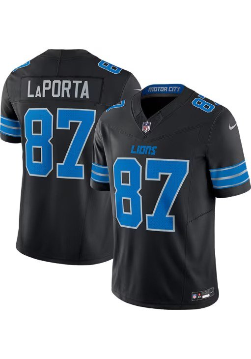 Men and Youth sam laporta jersey Lions 87 game  jersey black