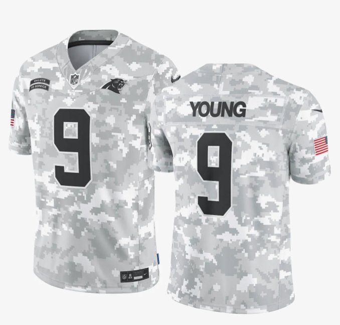 Men and Youth Bryce young  panthers 9 salute to service  jersey camo
