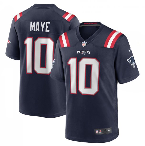 Men and Youth Drake Maye packers 10 game  jersey navy blue