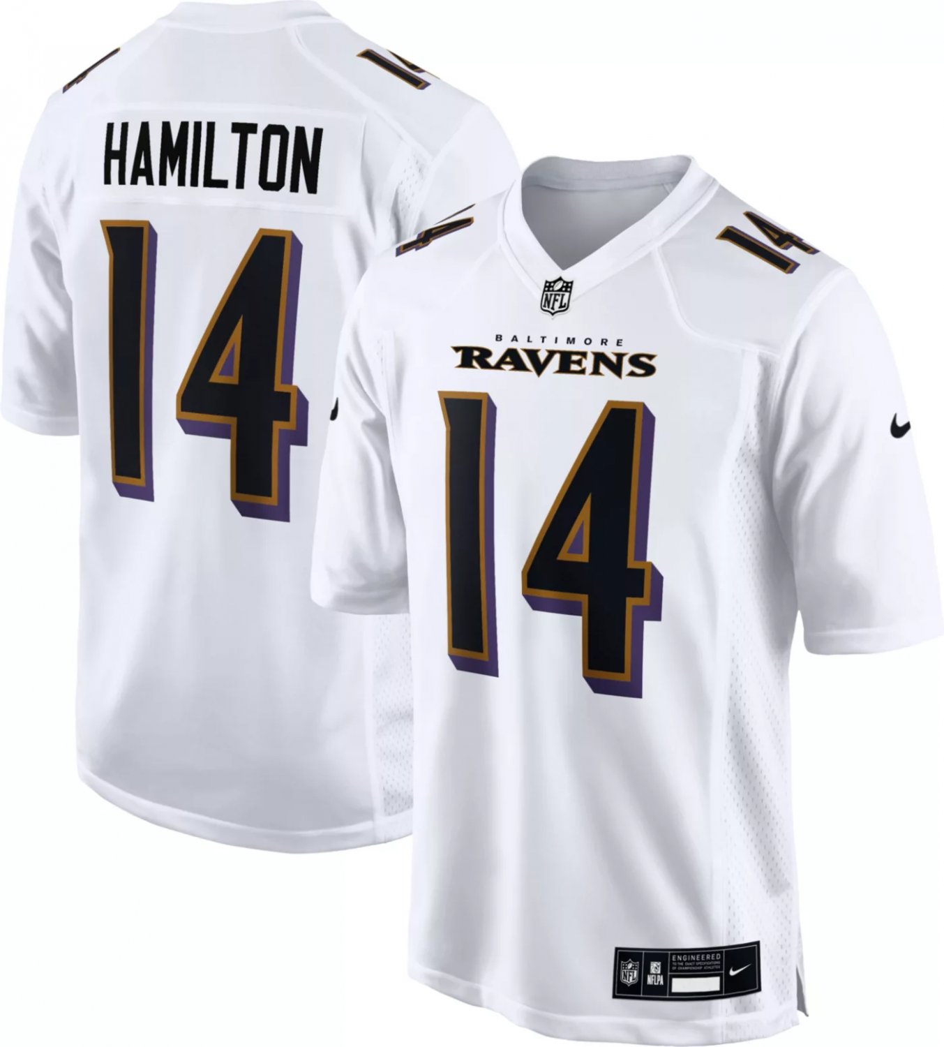 Men and Youth kyle hamilton Balimore Ravens 14 game jersey white