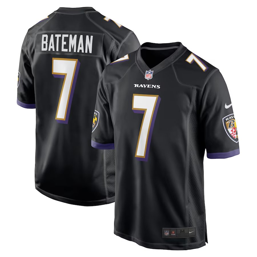 Men and Youth Rashod Bateman Ravens 7 Game jersey black