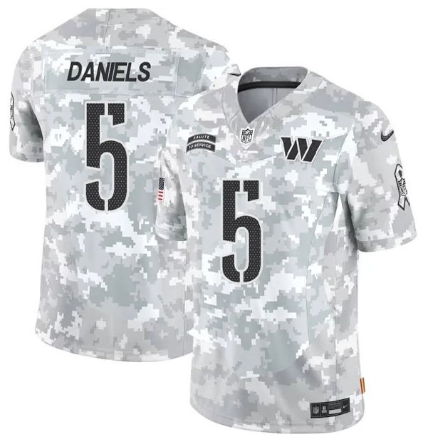Men and Youth Jayden Daniels   commanders 5 Salute to service  jersey camo