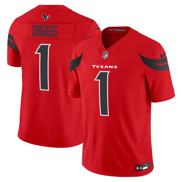 Men and Youth Stefon Diggs texans 1 game Jersey red