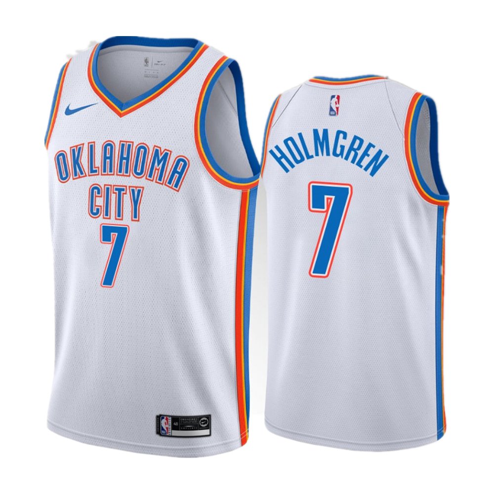 Men and  Youth  Thunder #7 Chet Holmgren association Jersey blue