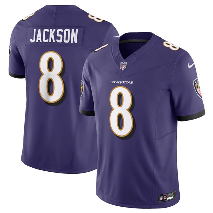 Baltimore Ravens #8 Lamar Jackson Purple 2023 F.U.S.E Vapor Untouchable ...