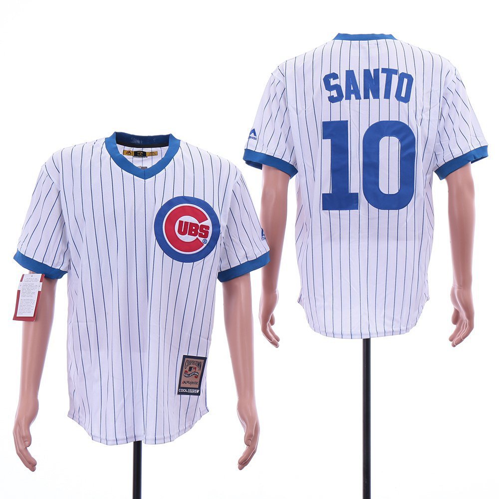 Chicago Cubs 10 Ron Santo Throwback Baseball Jersey White Pinstripes