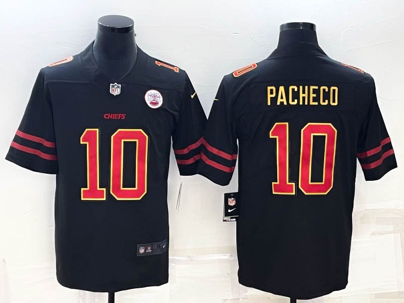 Chiefs 10 Isiah Pacheco Black Gold Stitched Men Jersey