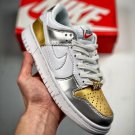 women & men dunk low âmetallicâ goldsilver-university red-white
