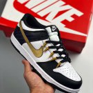 women & men dunk low white black with gold logo