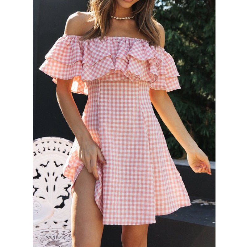 Ruffle Off Shoulder Pink Mini Dress