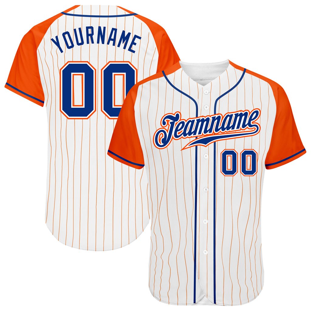 Custom White Orange Pinstripe Royal-Orange Authentic Raglan Sleeves ...